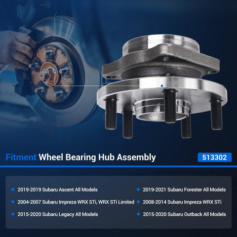 Front Wheel Bearing Hub Assembly 513302 Fits Subaru Outback 2015 Through 2020 Forester 2019 Through 2021 Impreza 2004 Through 2014 Legacy 2015 Through 2020 Ascent 2019 5 Lug With ABS Ready To Install
