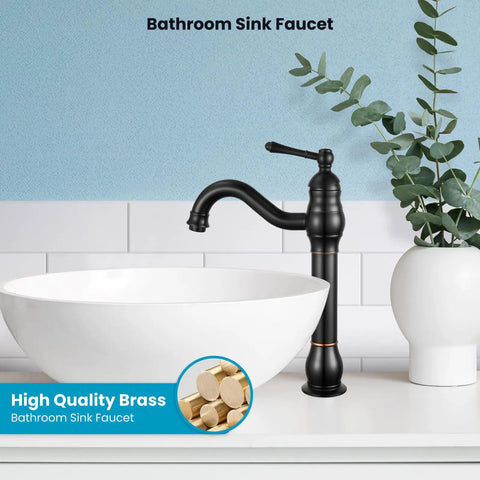 Single Handle Vessel Sink Faucet 360 Degree Swivel One Hole Farmhouse Lavatory Vanity Mixer Tap With Pop Up Drain Oil Rubbed Bronze on counter