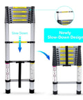 10.5 Ft Aluminum Telescoping Ladder For Home And Job Site, A Beefy Multi Purpose Extension Ladder With Heavy Duty Build, Anti Slip Feet, Compact Fold, Quick Lock, 330 Lb Capacity shown with slow-down design feature