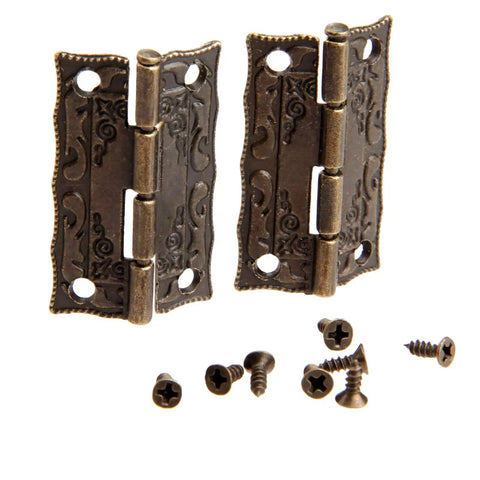 Antique Bronze Box Hinges Set, 10 Iron 36x23mm Decorative Hinges with Screws for Jewelry and Gift Boxes