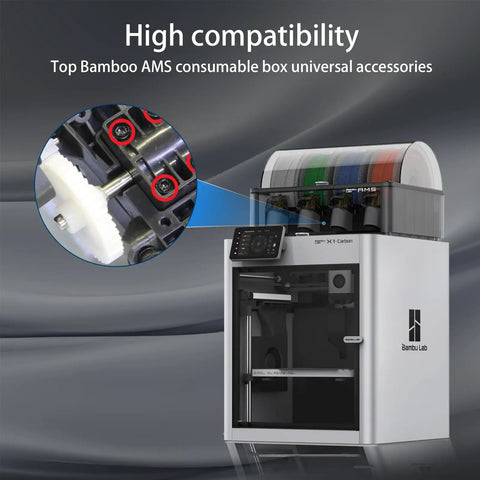 Bambu Lab X1 printer with Active Extrusion Wheel Assembly for reliable filament feeding in multi-color setups.
