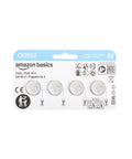 Stock Up On These Hella Reliable CR2032 3 Volt Lithium Coin Cell Batteries 4 Pack visible in packaging with safety icons.