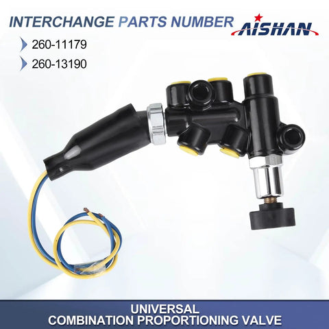 Universal Adjustable Proportioning Valve Kit With Easy Turn Knob For Master Cylinder 260-13190 260-11179, black valve with wires.