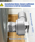 Magnetic Dryer Vent Coupler With 90 Degree Elbow Kit installed with clearance measurements for secure fit