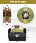4 Inch Sliding Gate Rollers Wheel 2 Pack With V Groove And Welded Bracket in metal, showing size dimensions and construction
