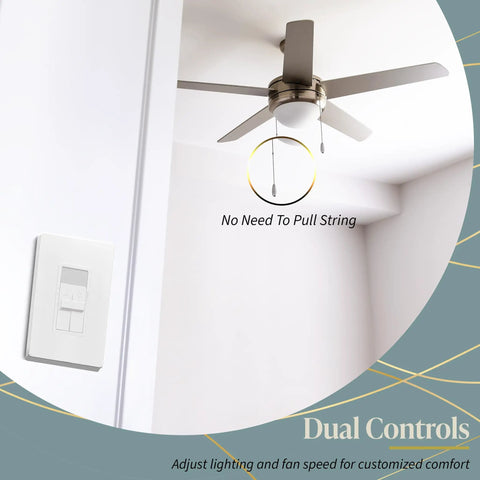 Combo Dimmer Switch With 3 Speed Fan Control And Light, Single Pole Wall Switch For Dimmable LED CFL Lighting, 200W Capacity