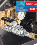 High Pressure Washer Ball Valve Kit With 5000 PSI Capacity attached to power washer, stainless steel, showing 3/8 inch quick connect.