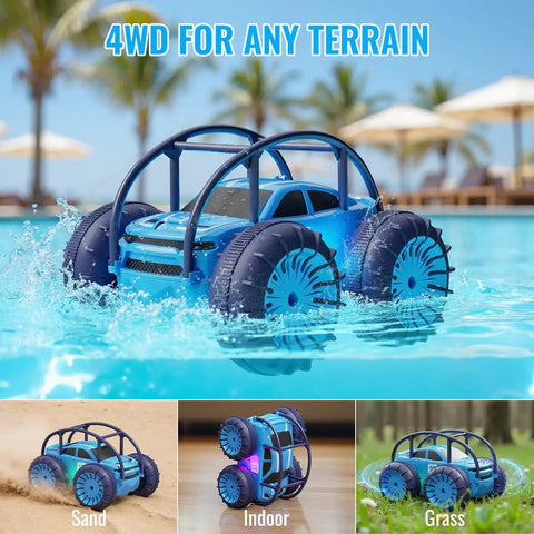 Amphibious Remote Control Car With Rechargeable Battery And Remote 360 Degree Flips 4WD All Terrain Stunt RC Toy in water