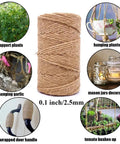 Heavy Duty Brown Jute Twine 328 Feet 2.5mm 4 Ply String For Garden DIY Crafts featuring various uses like plant support and decor.