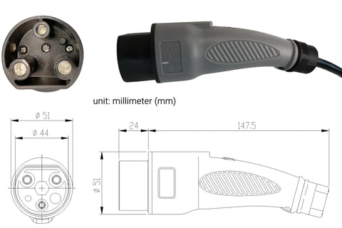 Top Shelf Charging Power Cord Assembly For MadJax X Series Storm And Star Ev Golf Cart connector with dimensions for easy installation.