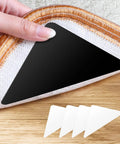 Non Slip Rug Tape And Pads Set For Hardwood And Tile Floors Reusable Washable Double Sided Rug Grippers, four white pieces.