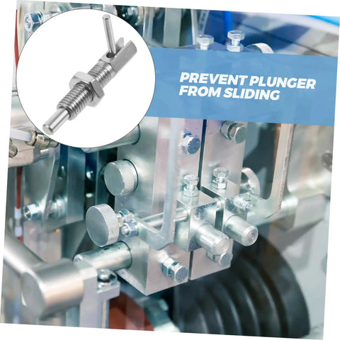 Close-up of Heavy Duty Stainless Steel Indexing Lock Plunger Pin With Spring Loaded Safety Latch, used to prevent sliding.