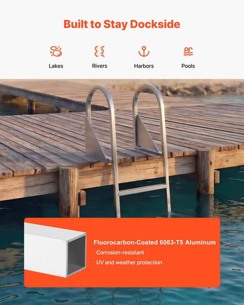 Flip-Up Dock Ladder 4-Step Heavy-Duty Aluminum Swim Ladder For Boats And Pontoons 350 Lb Capacity Non-Slip Wide Steps Pull Rope Assist Perfect For Lake Pool And Marine Boarding on dock