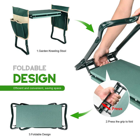 Upgraded Garden Kneeler And Seat With Thickened And Widened Soft Kneeling Pad Heavy Duty Foldable Gardener Stool Demonstration