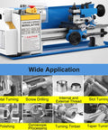 7x14 Inch Mini Metal Lathe Machine For Benchtop Use, Variable Speed Up To 2500Rpm With Three Jaw Chuck, Tailstock And Four Way Tool Post for various precision tasks.