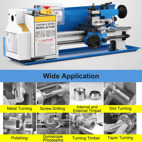 7x14 Inch Mini Metal Lathe Machine For Benchtop Use, Variable Speed Up To 2500Rpm With Three Jaw Chuck, Tailstock And Four Way Tool Post for various precision tasks.