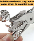 Close-up of Two Piece Hole Puncher Set with metal build and waste tray, showing 1/8 inch and 1/4 inch circle punches for paper crafting.