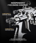 Straight Up Precision Two Component Hvlp Spray Gun One To One Mixing For Lab And Diy Work Compatible With Pressurized Paint Cans showing control knobs for precise mixing.