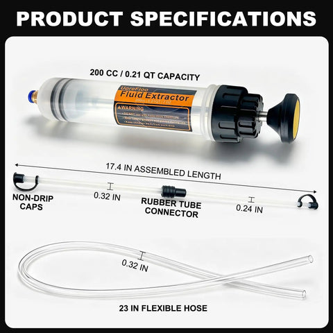 Tight Squeeze Friendly 200cc Automotive Fluid Extractor And Fill Pump with manual shut off valve and rubber tube connector.