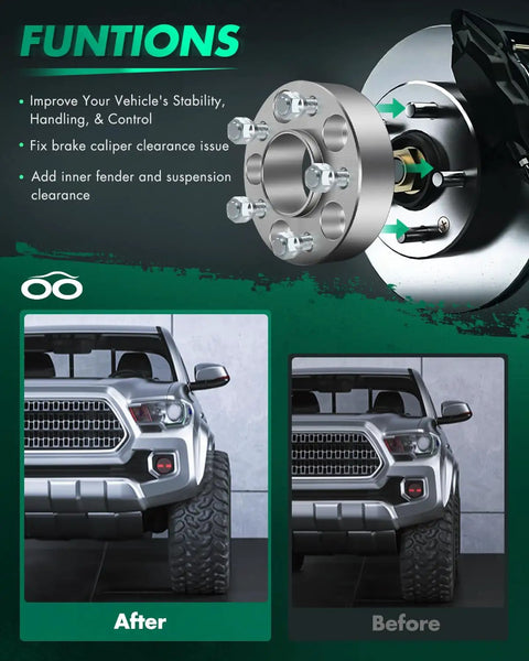 Image showing benefits of Two Pack 1.5 Inch Wheel Spacers 5x4.5 Bore 70.5mm 14x1.5 Thread Pitch 5 Lug Adapters for Ford Mustang.