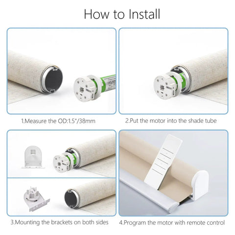 Installation steps for Roller Tubular Motor With Built In Battery No Wiring Required Wireless App Or Timer Control