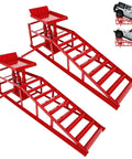 Red Hydraulic Car Ramps 5 Ton Heavy Duty Steel Car Lift Ramps With Hydraulic Jack For Oil Changes And Truck Repair In The Garage Or On The Move Two Pack 11,000 Lbs Capacity