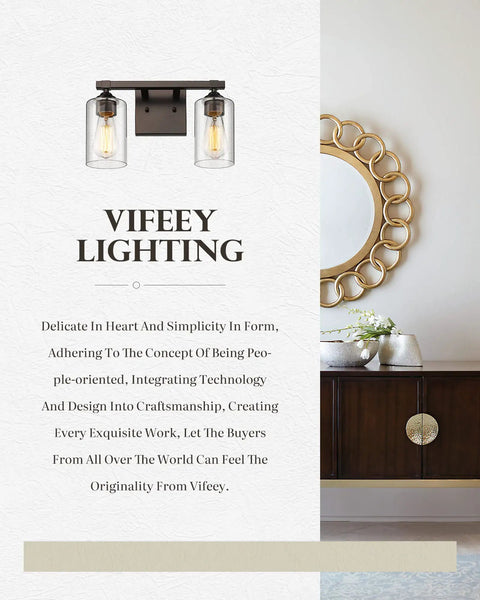 Farmhouse Style Dope Two Light Bathroom Vanity Lights Over Mirror With Clear Glass Shades In Oil Rubbed Bronze Wall Fixture