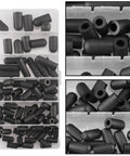 Automotive vacuum hose caps set, 80 pcs, 6 sizes, black rubber caps in plastic storage box