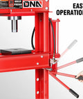 Heavy Duty 30 Ton Air Hydraulic Shop Press With Red Rock Solid H Frame Build featuring adjustable table and hydraulic operation.