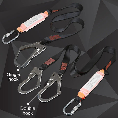 Heavy Duty Six Foot Shock Absorbing Lanyard Featuring Single Snap Hook Plus Dual Rebar Scaffolding Connectors Rock Solid Fall Protection Gear Osha Approved Top Tier Jobsite Ready