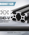 Close-up of 400mm V Slot 2040 aluminum extrusion, anodized black, European standard, for 3D printers and CNC DIY projects.