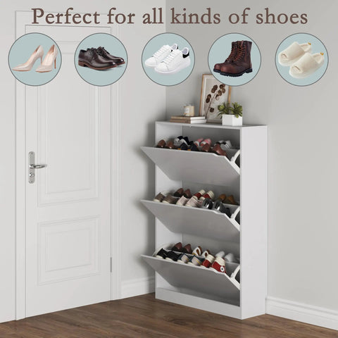 White Freestanding Shoe Cabinet With Three Flip Drawers For Entryway And Hallway Hidden Storage Large Capacity Shoe Organizer