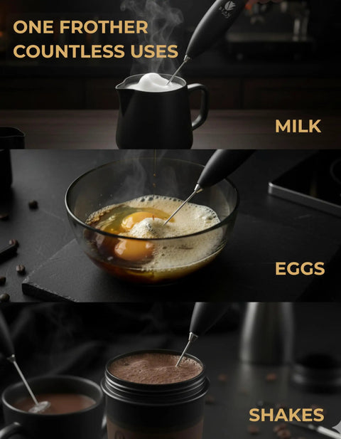 Versatile Handheld Milk Frother With Stand For Lattes Cappuccinos And Hot Chocolate Quick Foaming Wand For Frothing Matcha Beverages And Coffee At Home Perfect Gift For Home Barista Vibes frothing milk, eggs, and shakes