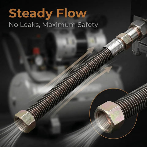 Close-up of 12mm Copper-Coated Exhaust Tube For Air Compressors, showing threaded discharge hose connector and airflow detail