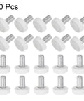 30 M6 12mm Thread Knurled Knobs in white plastic with zinc plated steel studs for DIY and machinery use, displayed in rows.