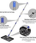 Heavy Duty Stainless Steel Lawn Leveling Rake With Adjustable 5 Foot Handle showing stainless steel rod and flat heavy duty head