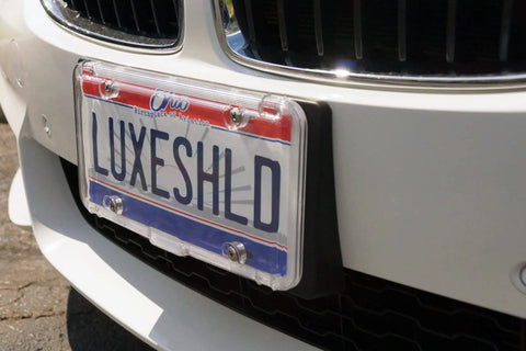 Premium Clear License Plate Covers 2 Pack With Stainless Steel Screws Durable Weatherproof Shield For Your Ride Made In The USA UV Protected Polycarbonate Protectors One Of A Kind Design Keeps Tags Clear Rain Or Shine on car