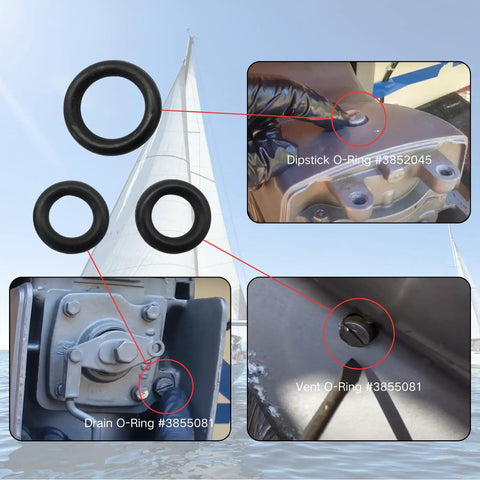Dipstick And Drain Plug Seal O Ring Kit For Volvo Penta DP SX Lower Unit Gear Oil Change, showing parts layout and installation.