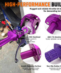 Universal 7/8 Inch CNC Quick Action Twist Throttle Kit with Cable for Dirt Pit Bikes in Purple, close-up of handle and throttle.