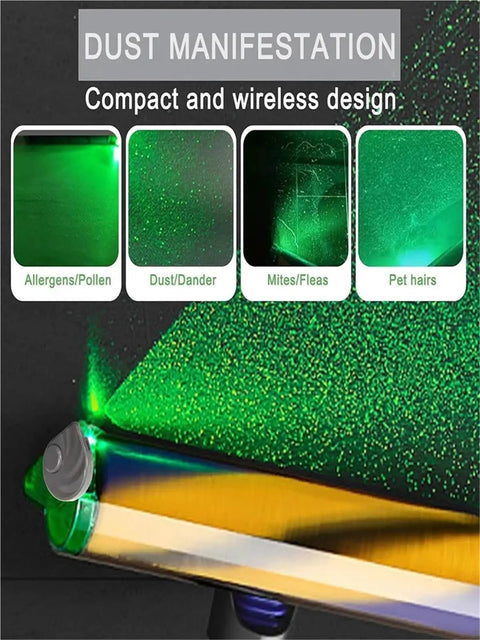 Universal USB Powered Vacuum Cleaner Display With Green Laser Indicators And Flexible Laser Components For Cleaning Machines Easy Plug In USB Setup And Stable Operation That Works With Most Vacs showing green dust tracking