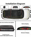 Installation diagram of the Eight Ultrasonic Parking Radar System with LED distance display and digital control box.