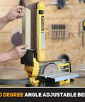 Pro Grade Belt And Disc Sander Combo With 4x36 Inch Belt And 6 Inch Disc, 3/4 HP Motor, shown tilting to 90 degrees