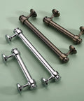 10 Pack Polished Chrome Cabinet Pulls 5 Inch Hole Centers 128mm Straight Bar Cabinet Handles in chrome and bronze finishes on green surface