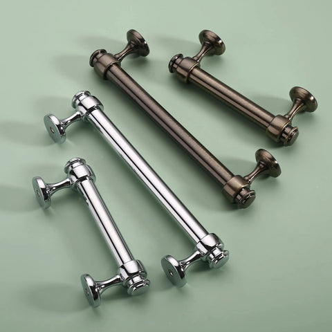 10 Pack Polished Chrome Cabinet Pulls 5 Inch Hole Centers 128mm Straight Bar Cabinet Handles in chrome and bronze finishes on green surface