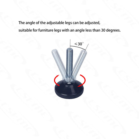Furniture Leveler Swivel Feet With PTFE Bottom 35mm Base And 5/16-18 Threaded Shank Leveling Pads Adjustable Angle