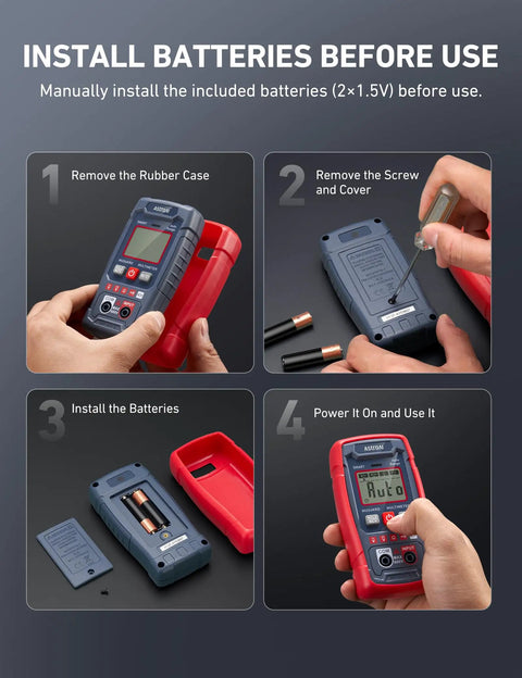 Pocket Sized 4000 Count Digital Multimeter With Auto Sensing AC DC Voltage, Resistance, Continuity, NCV, Backlit Display And Built In Flashlight, No Brainer Auto Ranging For Auto And Home Troubleshooting battery installation steps