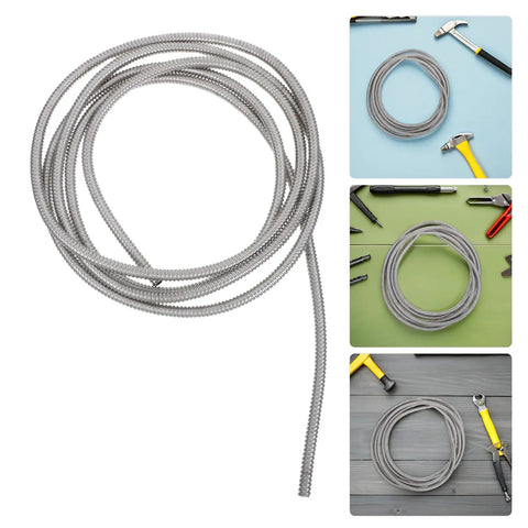 Rock Solid Stainless Steel Electrical Wire Conduit Flexible Corrugated Cable Sleeve Cover on a workshop table.