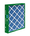 20x25x5 MERV 13 Air Filter angled view, blue pleated media in green frame for HVAC systems, suitable for Honeywell FC100A1037