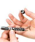 Close-up of 4.8 Inch Magnetic Bit Driver with Built In Bit Storage and Aluminum Body, showing hand-accessible bits, knurled grip, black.