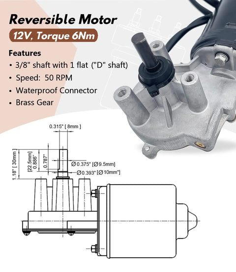 Three Eighths Inch D Shaft 12V DC Reversible Gear Motor Heavy Duty With Fifty RPM Includes Toggle Switch Wire Kits L Bracket Forward And Reverse Motor Replaces PN01007 38